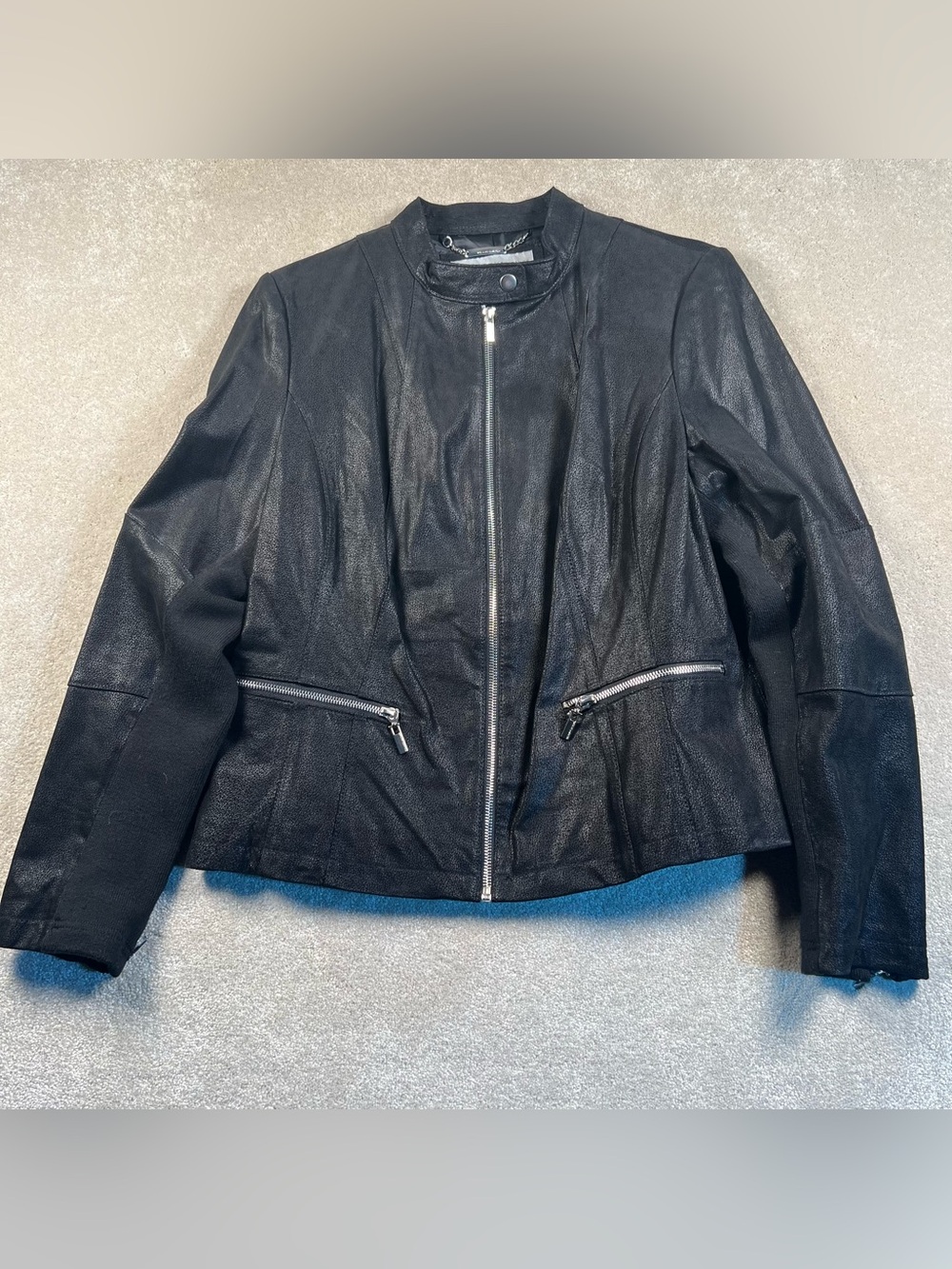 Wilsons Leather Jacket Black Zip Front Fabric Under Sleeve Women's XL